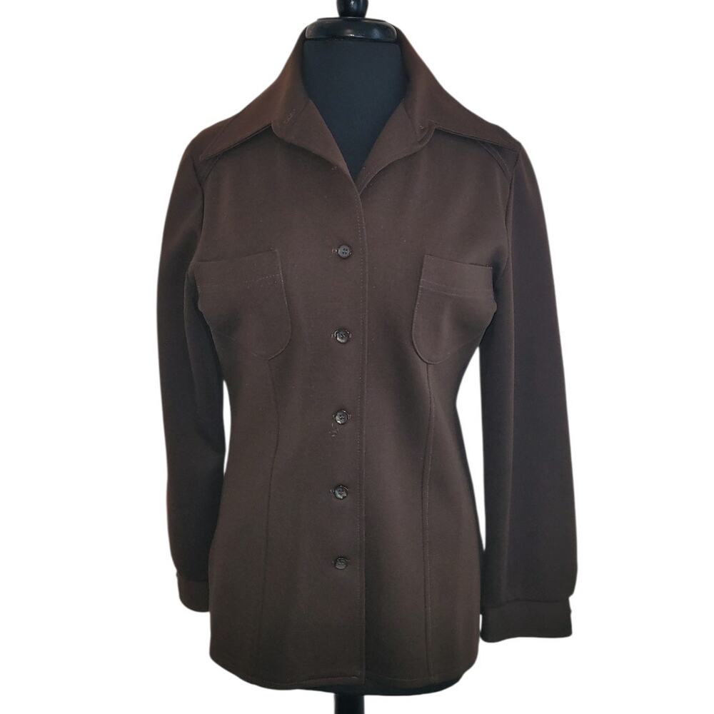 VTG Jantzen 70s Shirt Jacket Brown Tailored USA Made Shacket Retro Blazer L